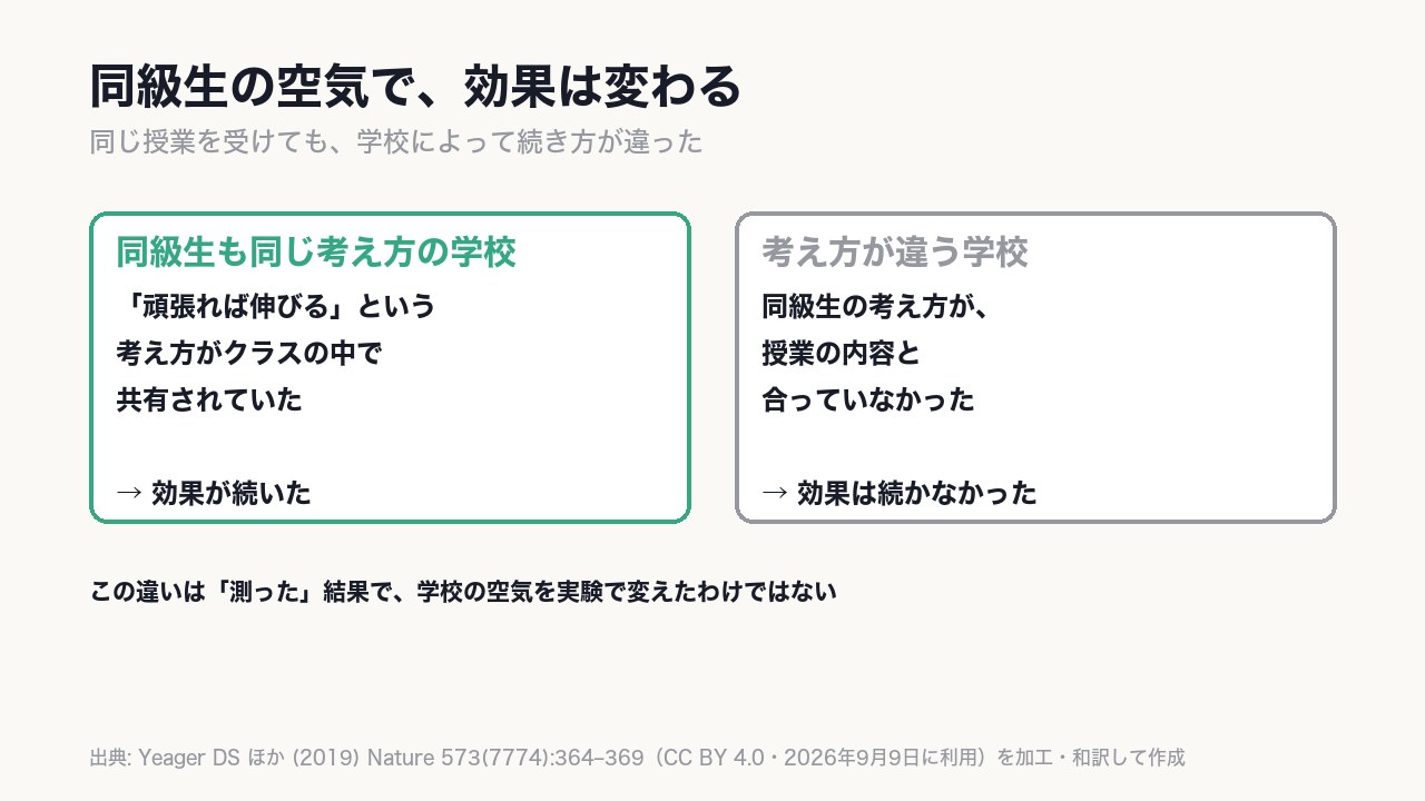〈同級生の考え方が合う学校〉でしか、効果は続かなかった。